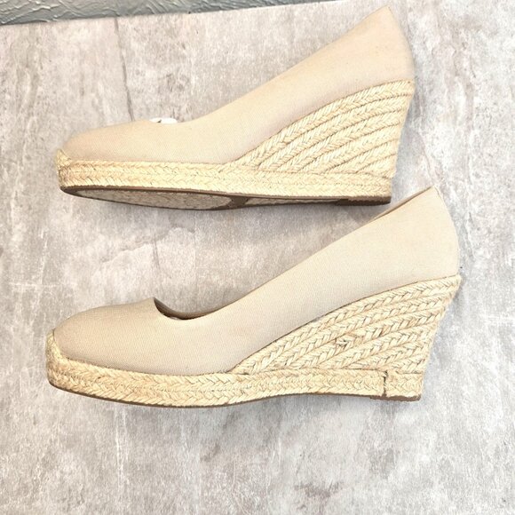 J. Crew Espadrille Wedge Pumps Tan Minimalist Platform Preppyt Slip On Shoes 9.5 - Picture 7 of 13